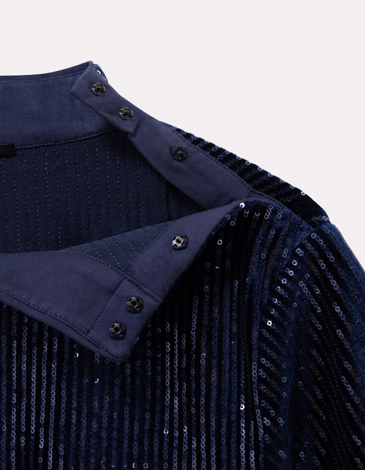 ROZE - Robe marine maille brodée sequins-4