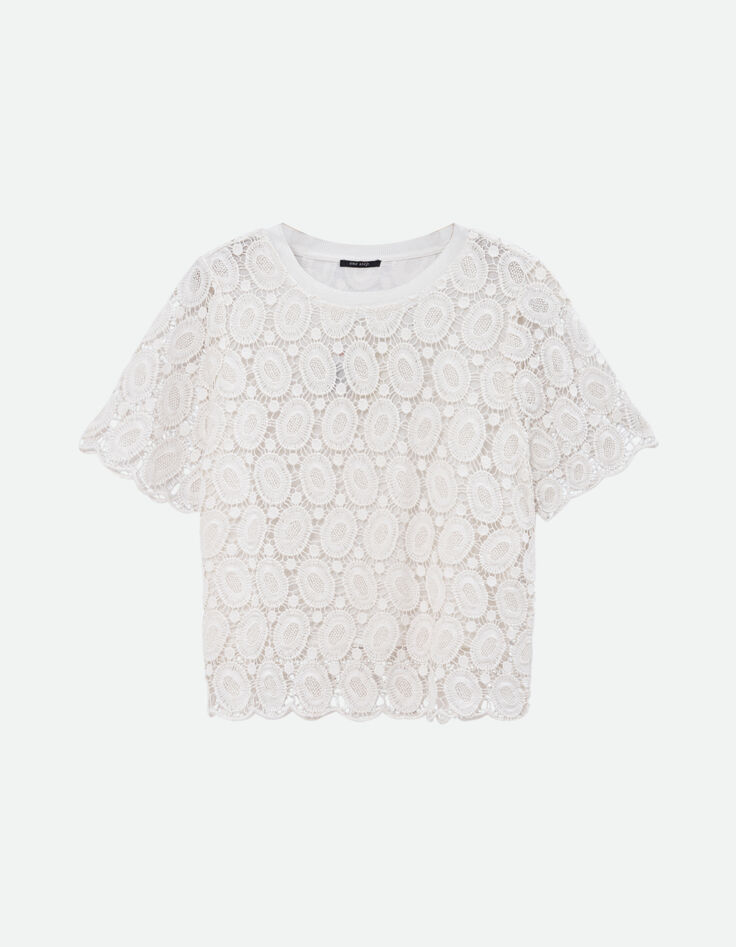 CARAIBES - Top blanc dentelle esprit macramé -1