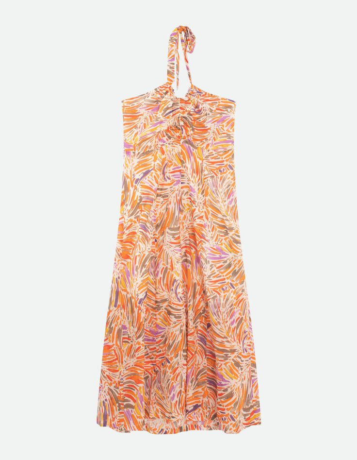 RECY - Robe midi corail dos-nu à imprimé flore arty-4