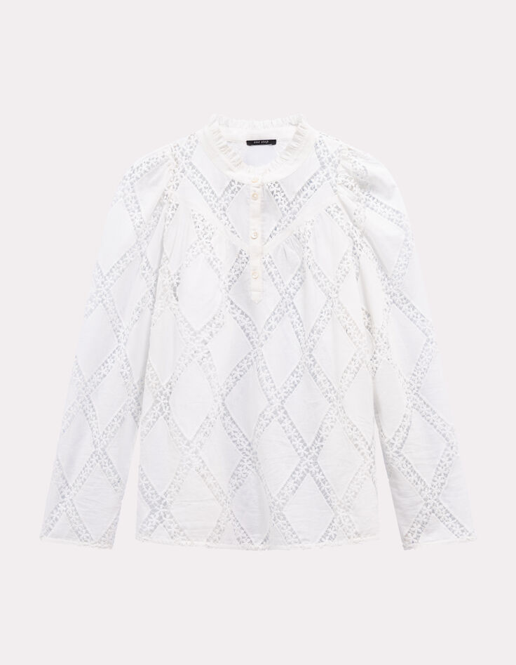 CROWNY - Blouse blanche ajourée brodée-6
