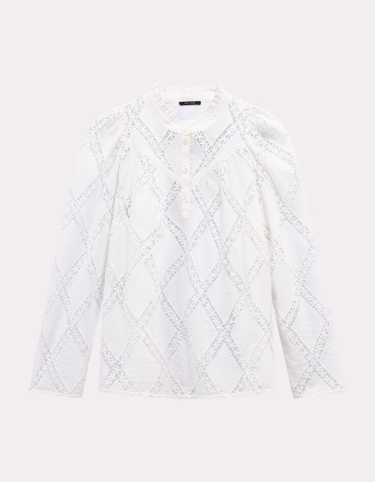 CROWNY - Blouse blanche ajourée brodée-6 CROWNY - Blouse blanche ajourée brodée-6