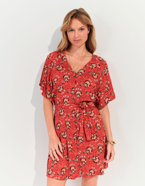 RADKA - Robe orange imprimé floral d'été  - One Step