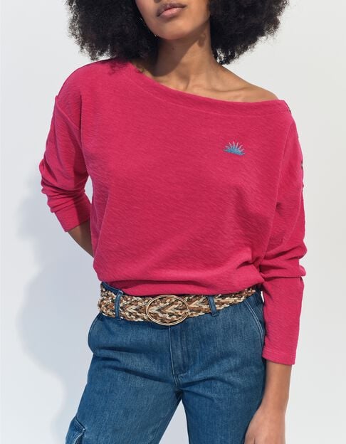 MALOU - T-shirt rose &eacute;ponge coton bio broderie soleil  - One Step