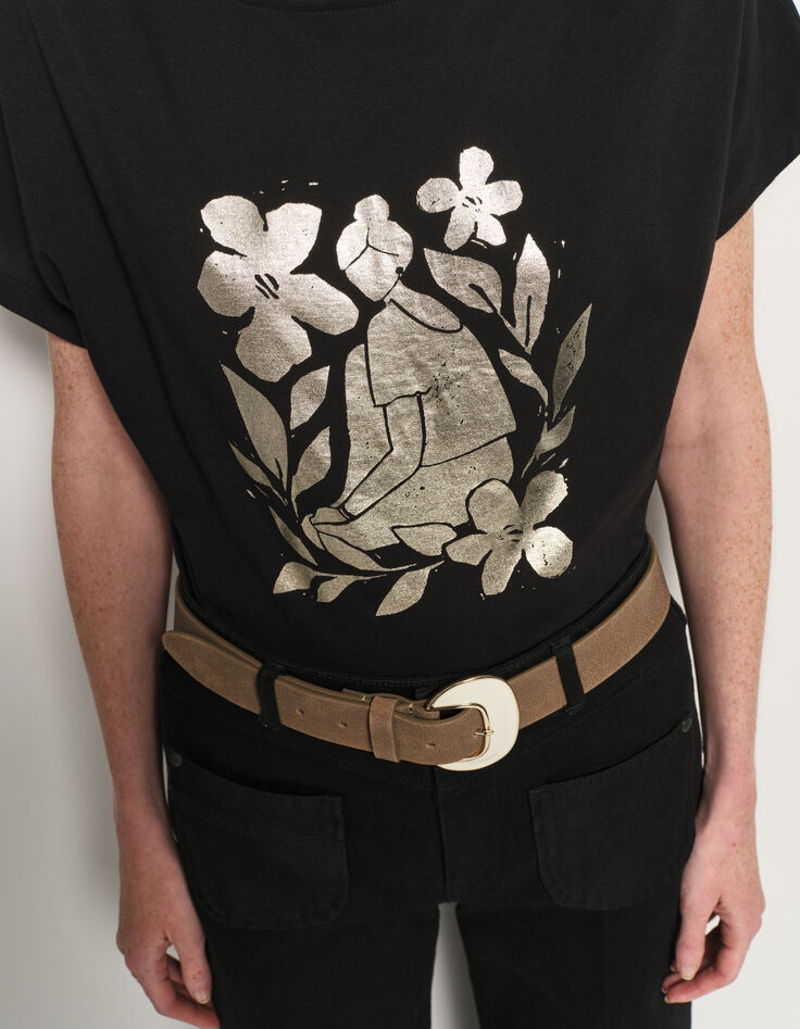 MAGICA - T-shirt noir coton bio danseuse dorée revisitée-4 MAGICA - T-shirt noir coton bio danseuse dorée revisitée-4
