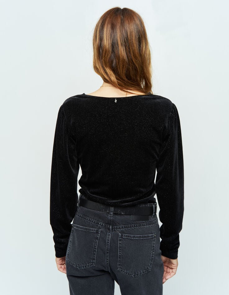 CARTAGO - Blouse noire en velours pailleté-2 CARTAGO - Blouse noire en velours pailleté-2