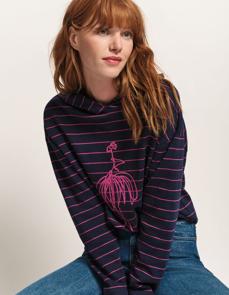 MELKI - T-shirt marine rayé rose coton bio avec danseuse-2