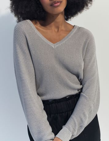 TONY - Pull argent tricot c&ocirc;tel&eacute; manches chauve-souris -2