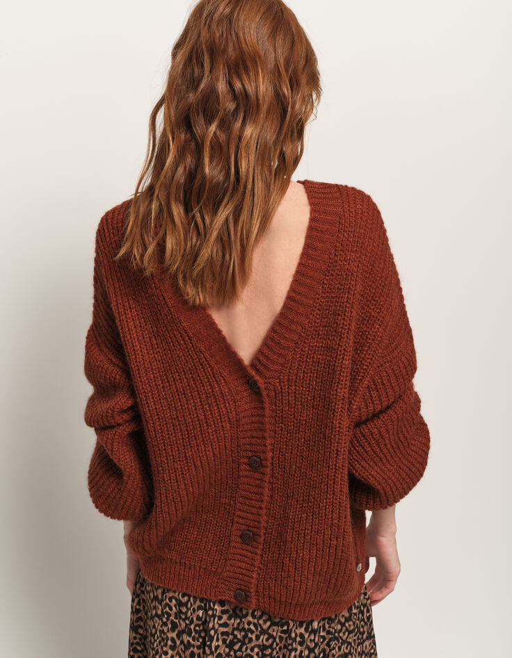 TREFLE - Cardigan marron tricot réversible devant/dos-5 TREFLE - Cardigan marron tricot réversible devant/dos-5
