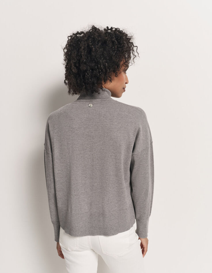 TANAKA - Pull gris tricot fin à col roulé-3 TANAKA - Pull gris tricot fin à col roulé-3