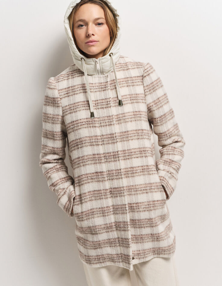 DATCHA - Manteau 2-en-1 beige motif carreaux et doudoune-6