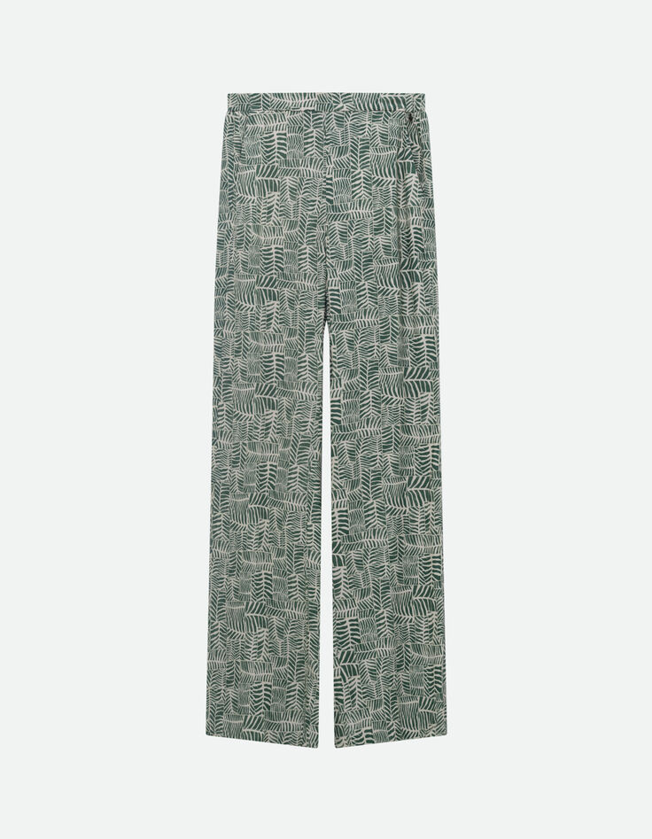 PRIMAVERA - Pantalon vert imprim&eacute; tropical chic -5