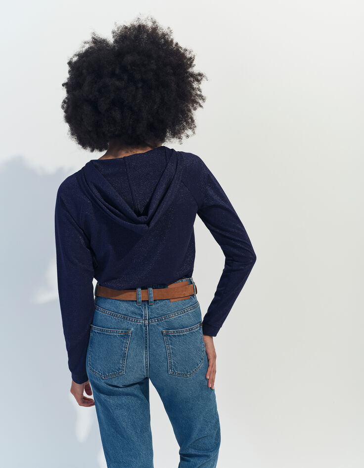 MARA - T-shirt marine à capuche maille irisée -3