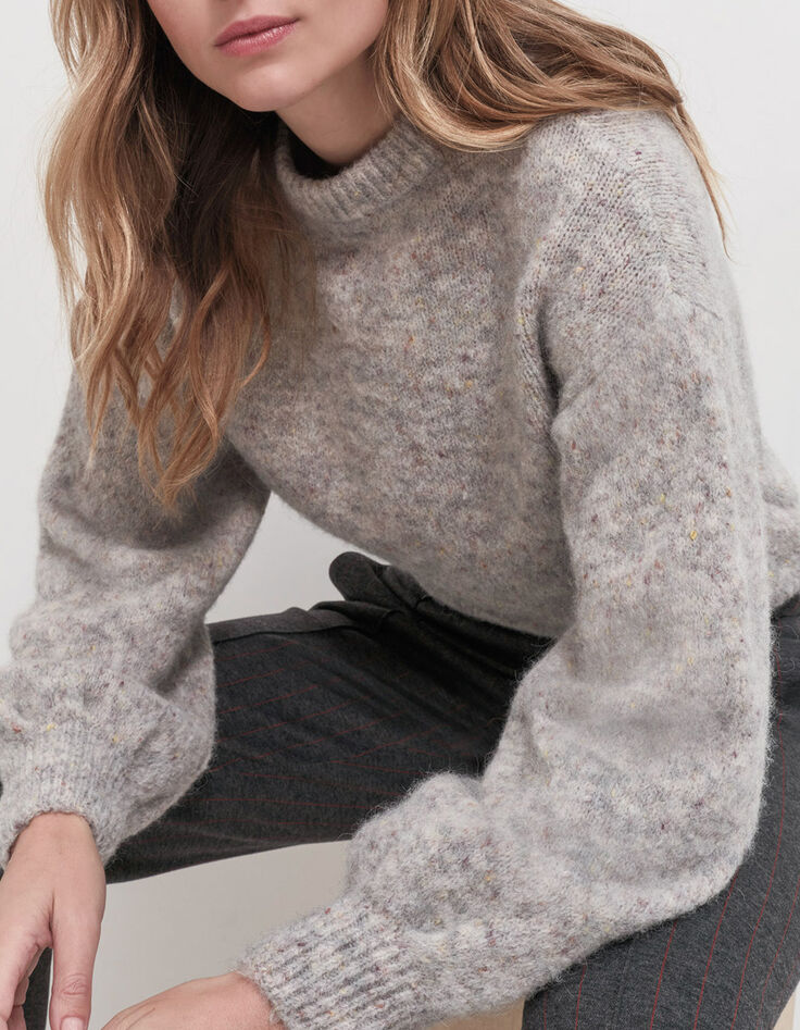 TAIPEH - Pull gris chin&eacute; tricot &agrave; doupions-4