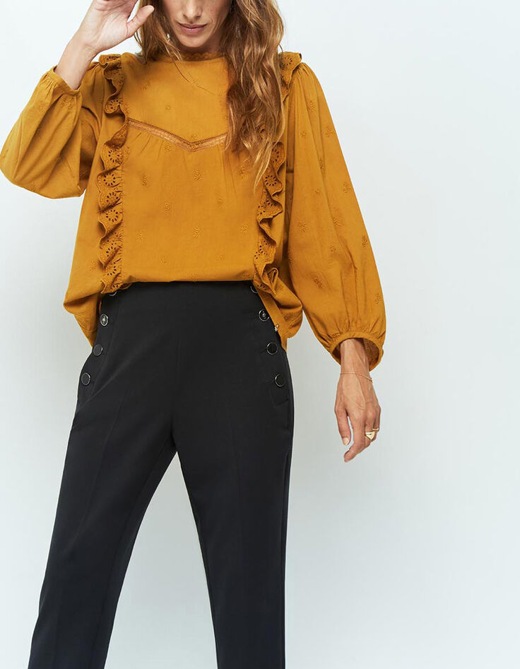 CATALINA - Blouse miel brodée avec volants-5