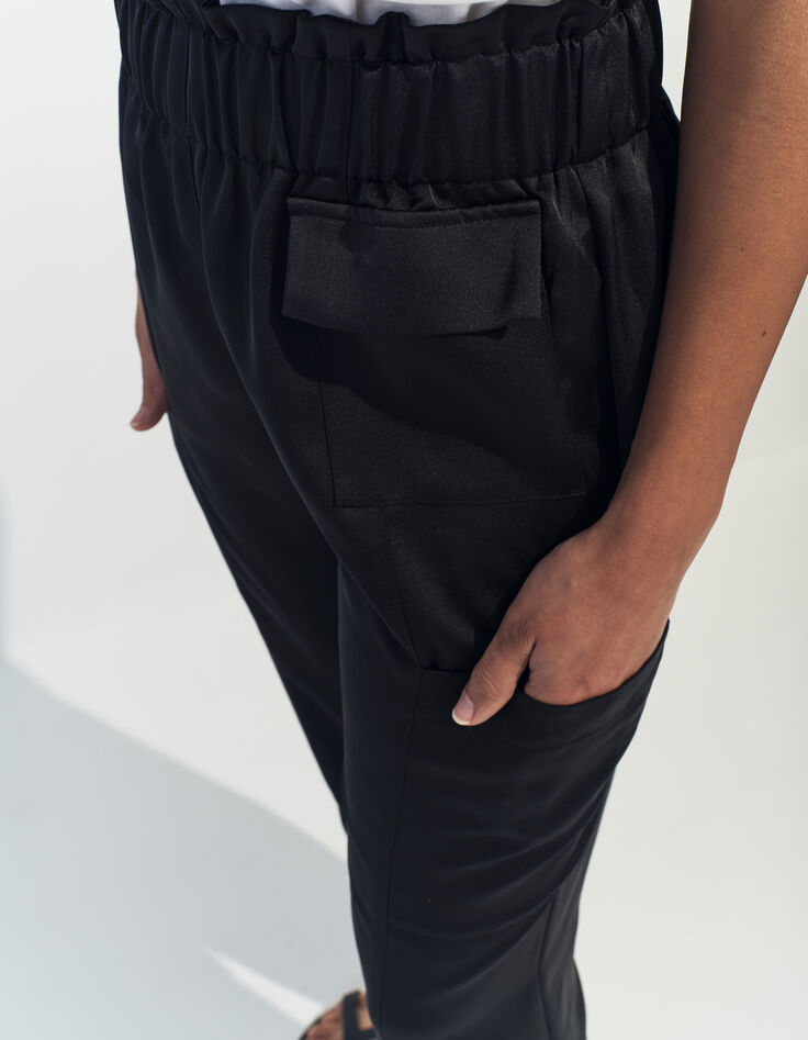 PAZIA - Pantalon battle noir satiné -3