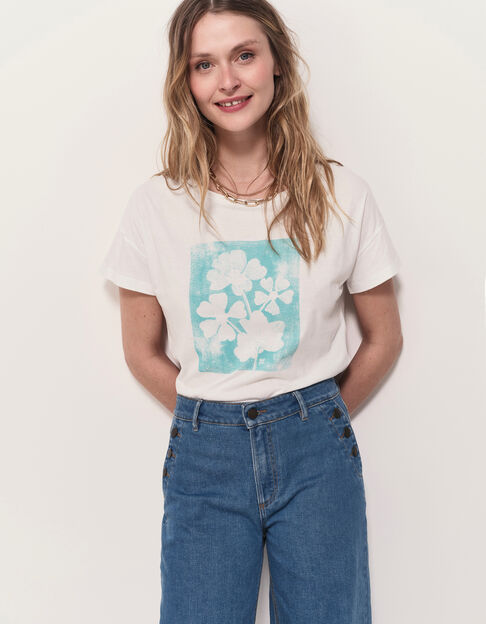 MAURO - T-shirt blanc coton bio visuel arty floral - One Step