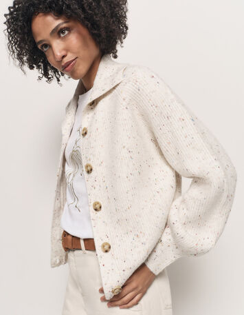 TSUGA - Cardigan écru tricot doupions multico col châle-2