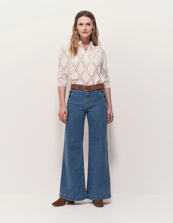 CROWNY - Blouse blanche ajourée brodée-6
