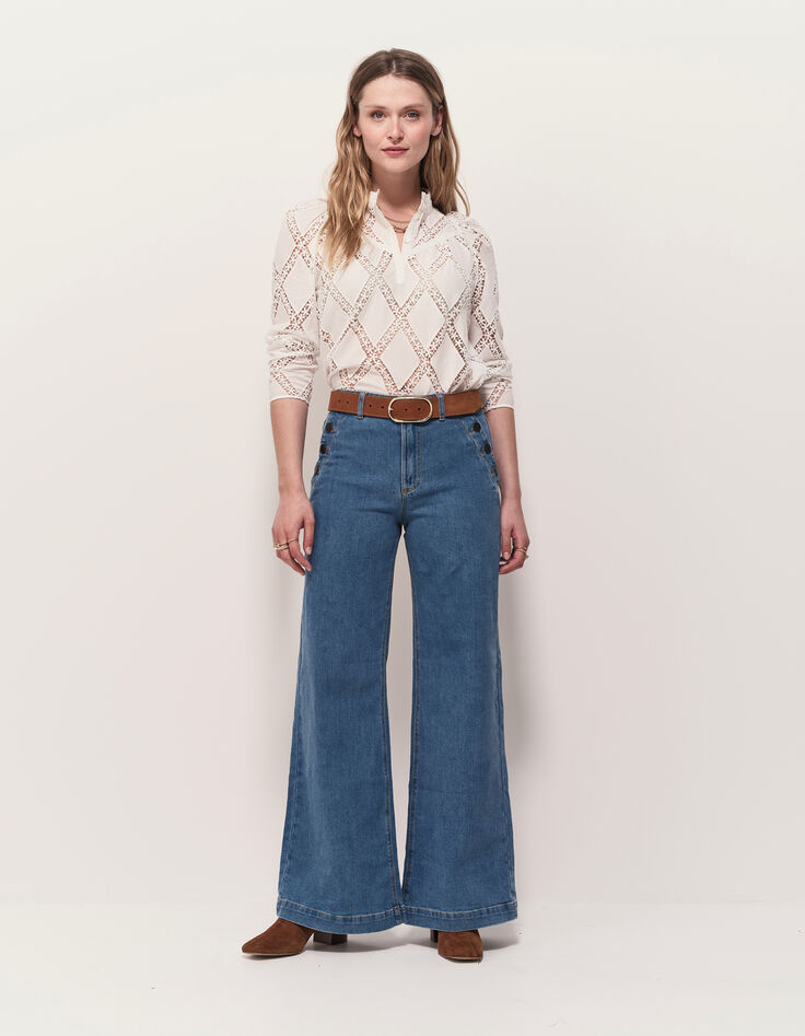 CROWNY - Blouse blanche ajourée brodée-6