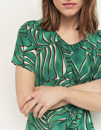 RAMI - Robe green grass &agrave; imprim&eacute; palmes arty-2