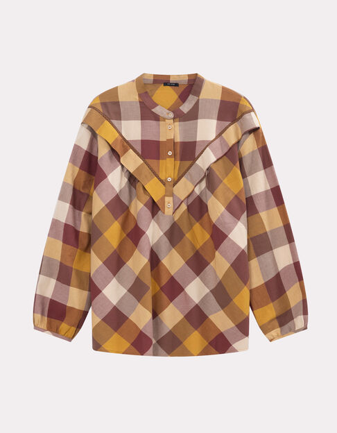 COSMA - Blouse jaune motif carreaux plastron volanté - One Step