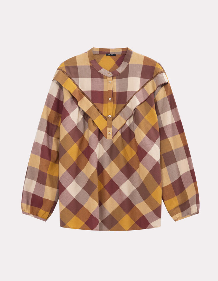 COSMA - Blouse jaune motif carreaux plastron volanté-1