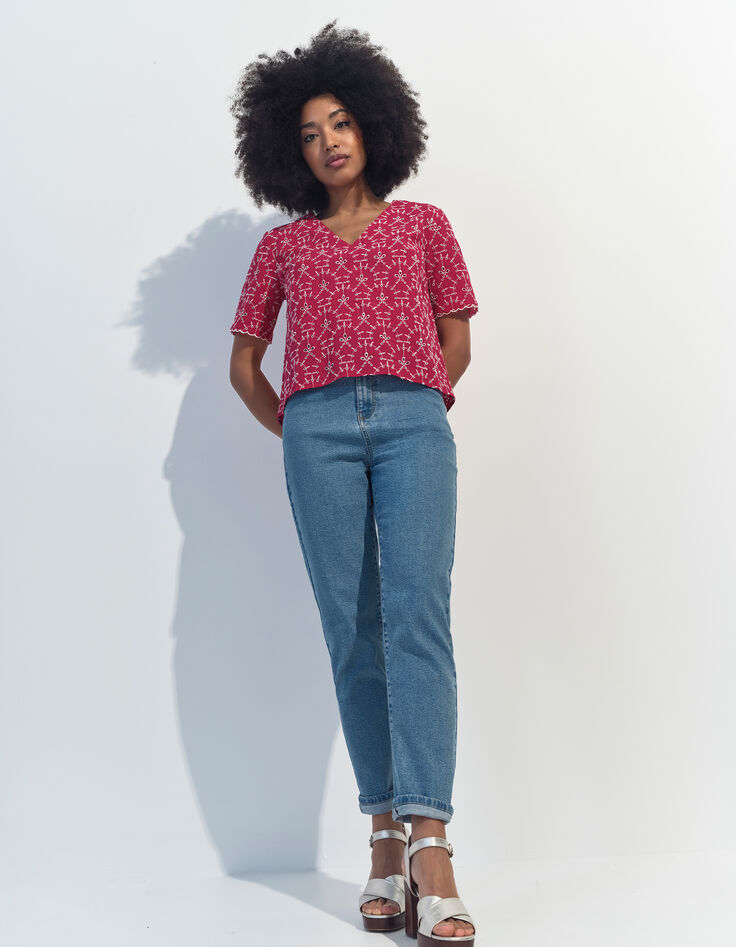 CRUZ - Top rose coton bio néo-broderie -5