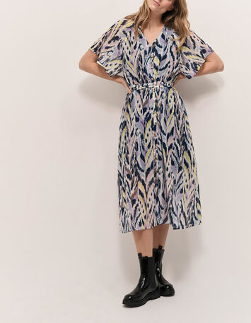 RADKA - Robe midi écrue à imprimé ikat luminescent-2