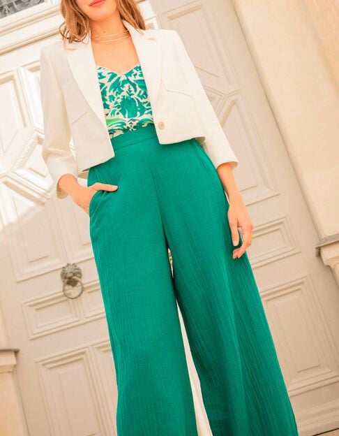 PARA - Pantalon large vert gaze de coton bio  - One Step
