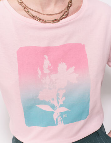 MAURO - T-shirt rose coton bio visuel arty floral-5