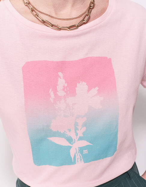 MAURO - T-shirt rose coton bio visuel arty floral - One Step