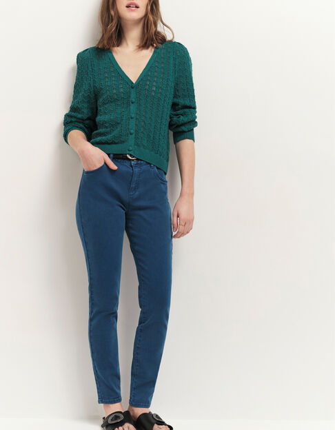 TARRY - Cardigan réversible vert cèdre tricot ajouré - One Step