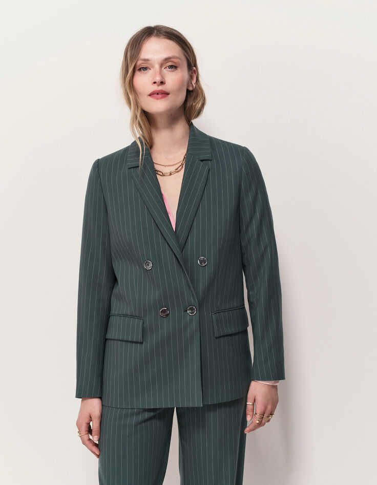 VANDA - Veste de costume verte motif rayures tennis-1