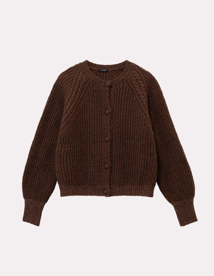 TAHAT - Cardigan marron tricot boutons recouverts-6