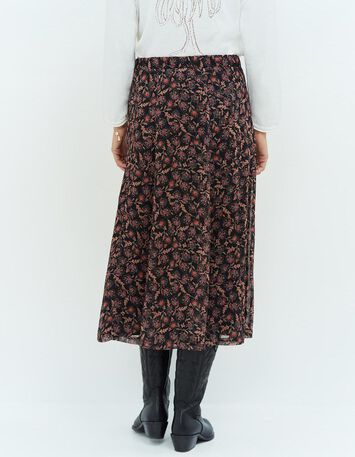 JOYAU - Jupe longue noire à imprimé cachemire fleurs-3