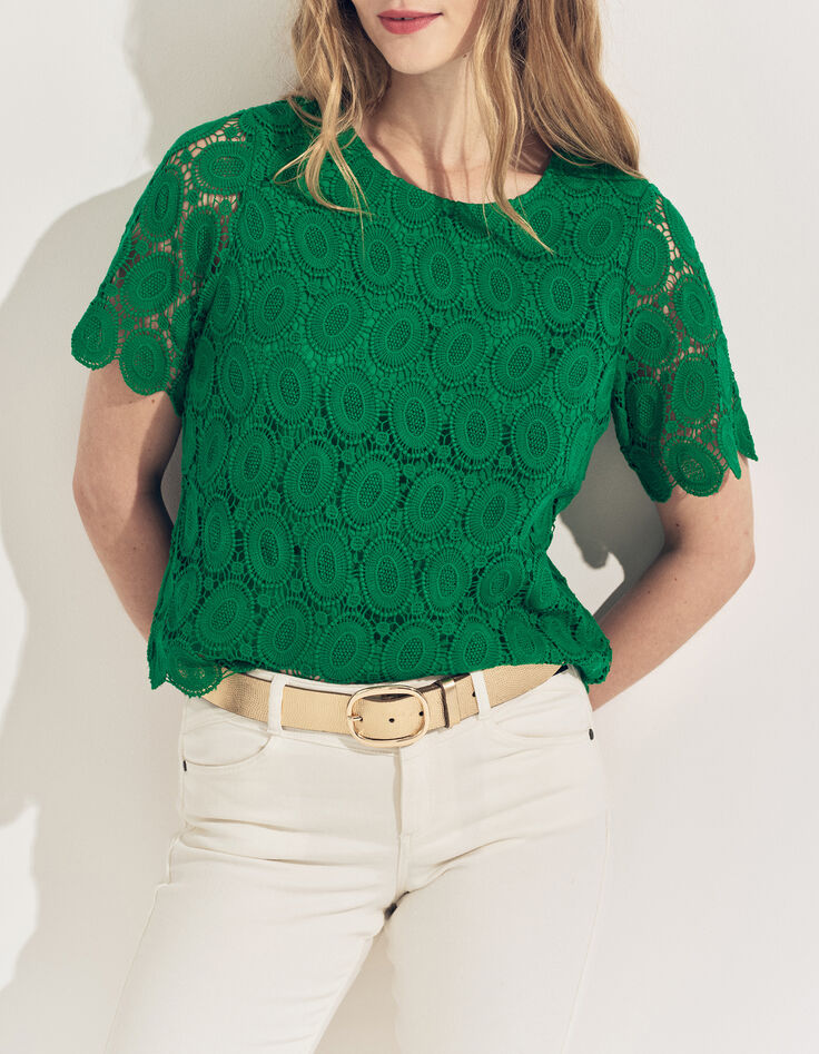 CARAIBES - Top vert dentelle esprit macram&eacute; -1
