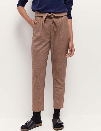 PEARL - Pantalon néo-carotte ceinturé motif pied-de-poule-2