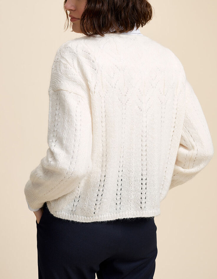 TRENT - Pull écru en tricot ajouré fantaisie-3
