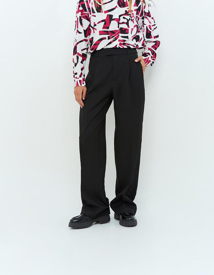 PIETRO - Pantalon large de costume noir à rayures tennis-4