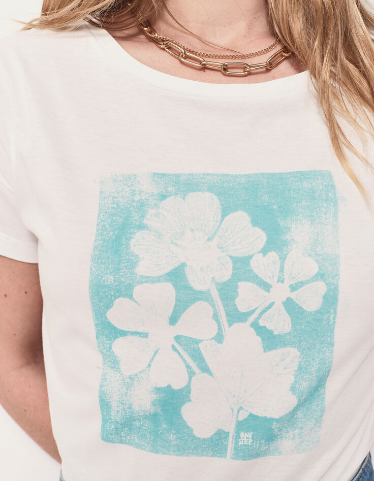 MAURO - T-shirt blanc coton bio visuel arty floral-4