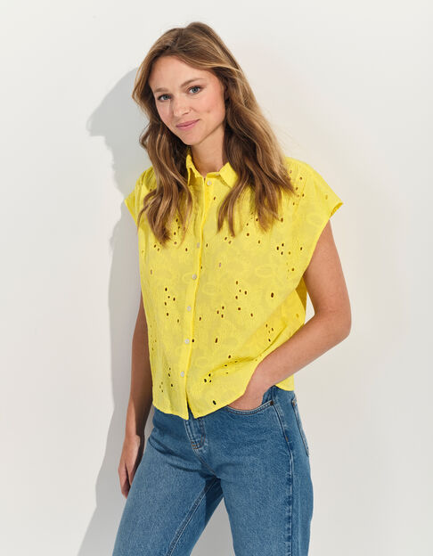 COATI - Chemise jaune broderie anglaise ton sur ton  - One Step