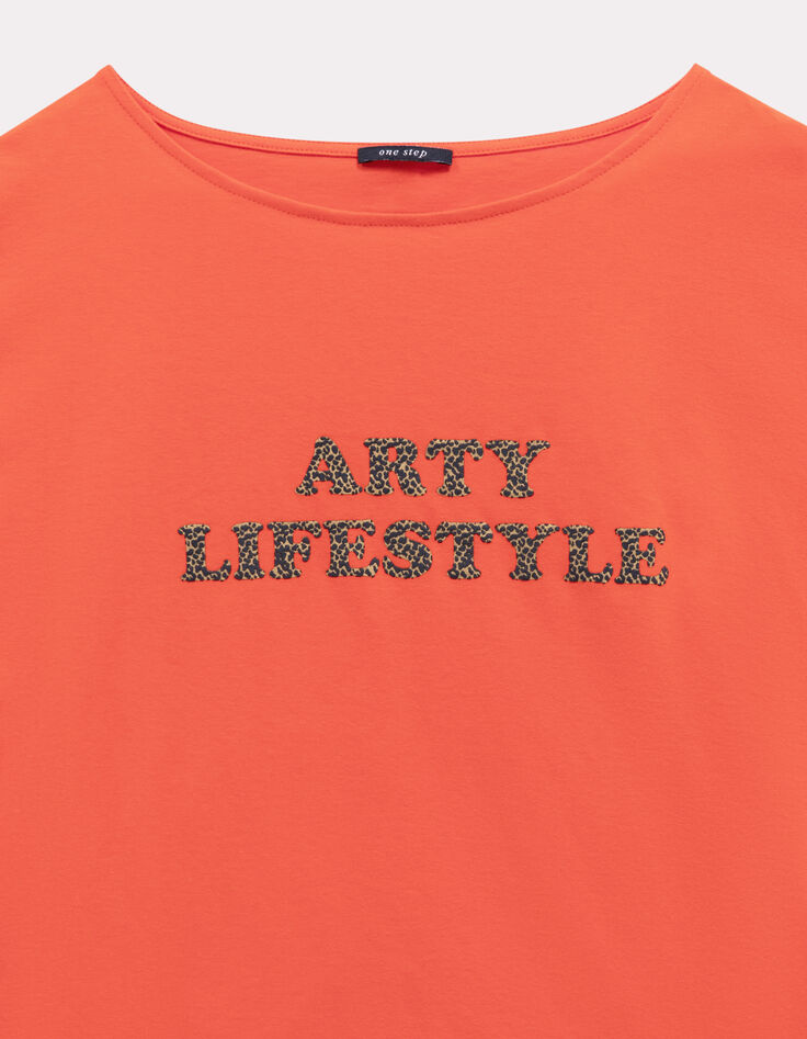MAGICA - T-shirt orange coton bio message léopard-2 MAGICA - T-shirt orange coton bio message léopard-2