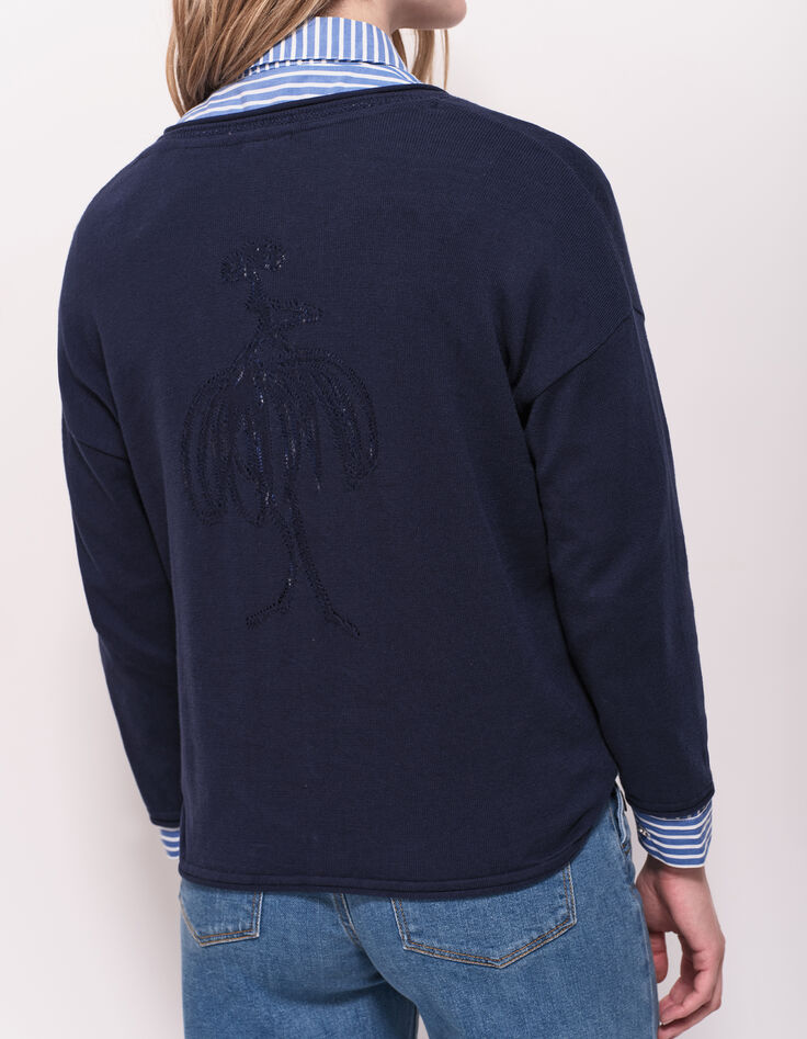 TZAR - Pull marine tricot fin avec danseuse dos-3 TZAR - Pull marine tricot fin avec danseuse dos-3