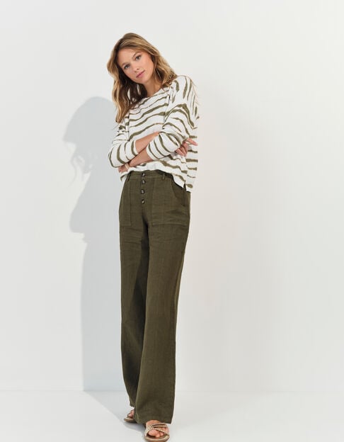 PLACIDO - Pantalon droit kaki lin certifié surteint  - One Step