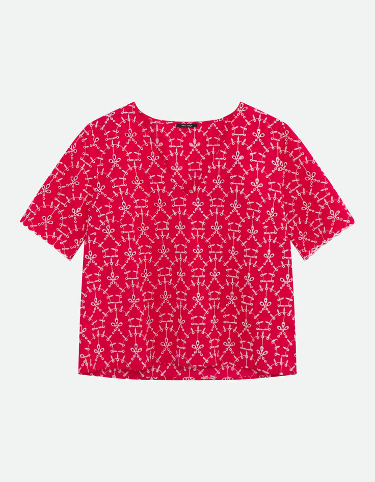CRUZ - Top rose coton bio néo-broderie -4