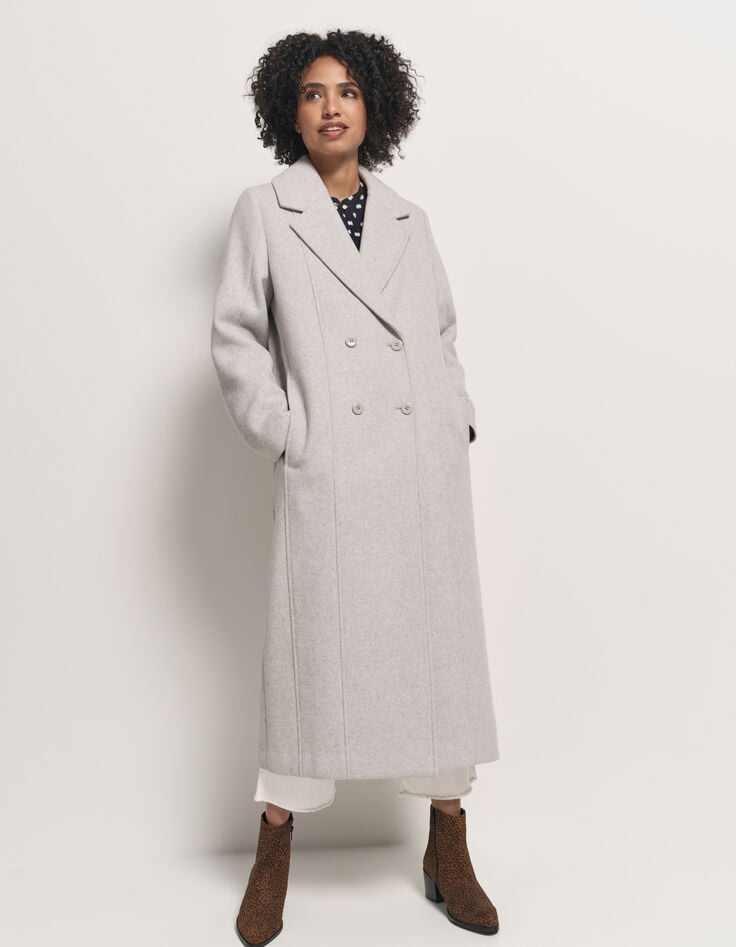 DWAIN - Manteau long gris zippé-1 DWAIN - Manteau long gris zippé-1
