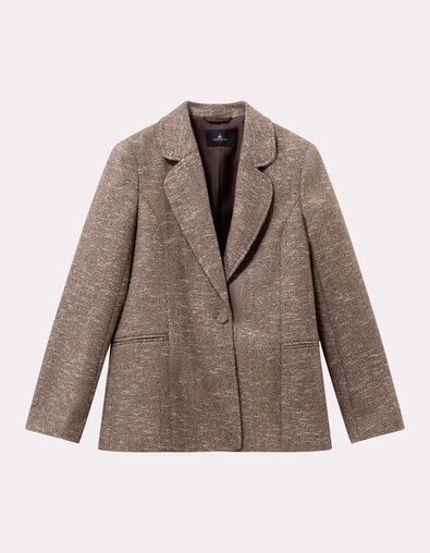 VIVAN - Veste de tailleur beige motif chevrons lurex - One Step