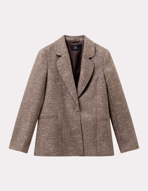 VIVAN - Veste de tailleur beige motif chevrons lurex - One Step