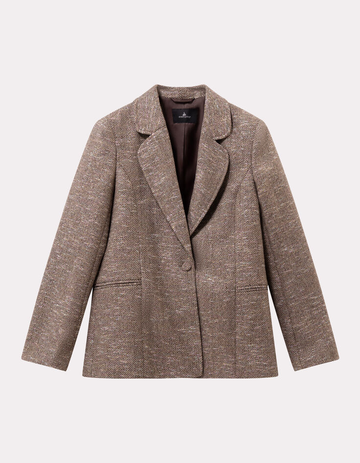 VIVAN - Veste de tailleur beige motif chevrons lurex-1