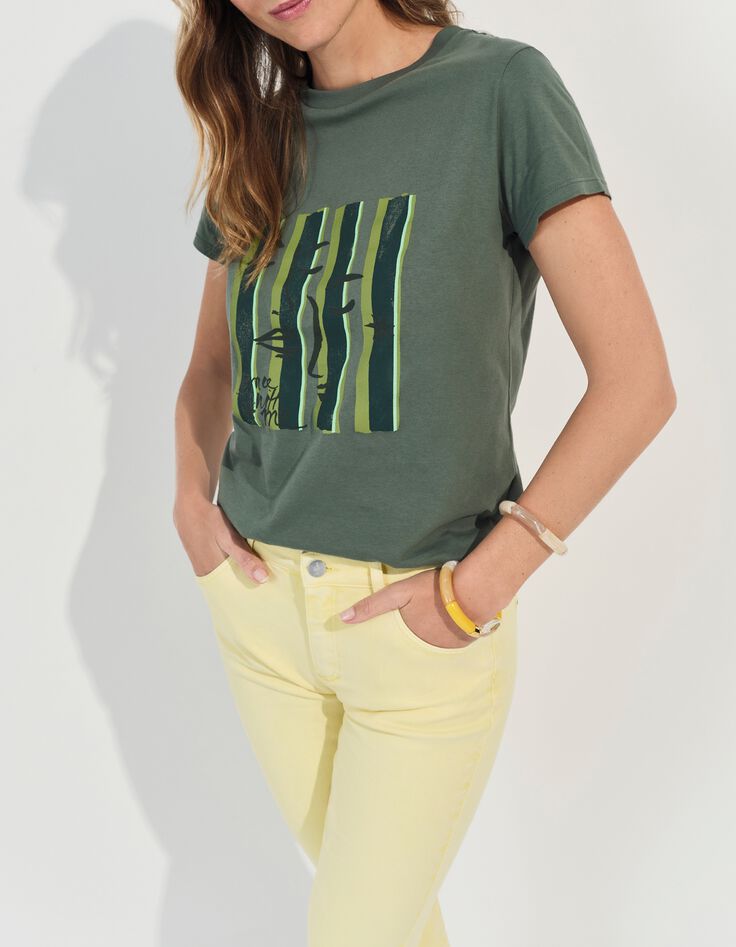 MIKA - T-shirt kaki visuel visages sur fond ray&eacute; -2